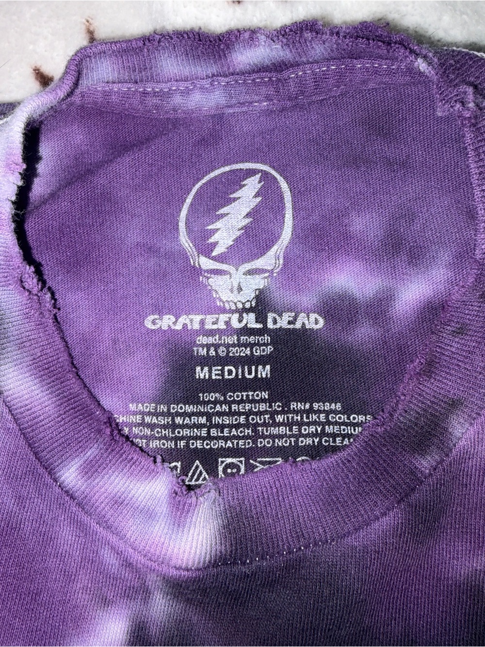 Grateful Dead Purple Tie-Dye Tee with White Skull Logo